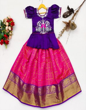 pink blouse - satin silk with embroidery work | lehenga - cotton silk with weaving work | inner - micro cotton ( lehenga & blouse ) fabric embroidery work casual 
