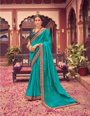 sky blue vichitra silk crush saree & phantom silk blouse fabric embroidery work casual 