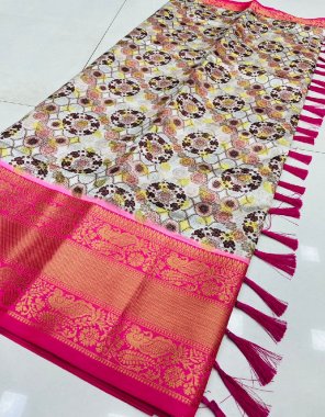 white soft silk kalamkari pattu  fabric printed work ethnic 
