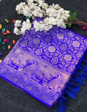 navy blue kanchipuram semi soft silk | blouse - jari silk fabric weaving work casual 