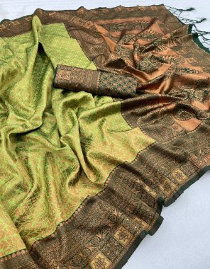light green banarasi soft silk  fabric weaving work festive 