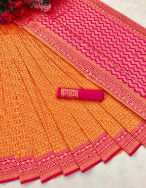 orange soft silk fabric weaving work ethnic 