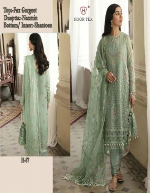 green top - fox georgette with embroidery sequance work moti work ( fornt & back work ) | bottom - santoon with patch work | inner - santoon | dupatta - georgette with embroidery work | size - 56 ( 8xl )  fabric embroidery work casual 