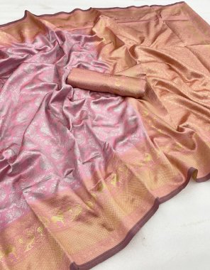 pink banarasi soft silk  fabric weaving work ethnic 