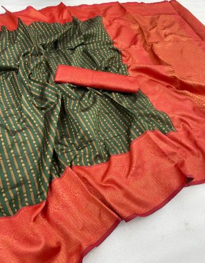 dark green banarasi soft silk  fabric weaving work festive 