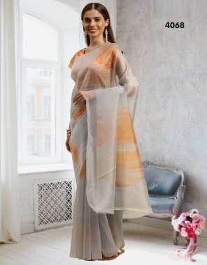 grey organza | saree - 5.50 m | blouse - 0.80 m fabric printed work ethnic 
