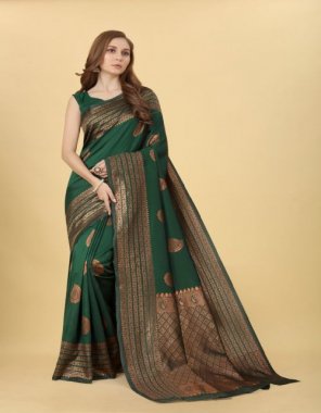 dark green kanjivaram softy silk | jari work | blouse - beautiful heavy full jacaquard work | saree - 5.5 m | blouse - 1 m( master copy )  fabric weaving work party wear 