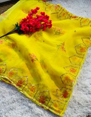 yellow premium organza with handwork | blouse - silk fabric handwork work party wear 