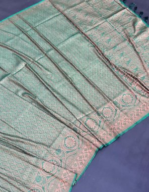green kanchipuram semi soft silk  | blouse - jari silk fabric weaving work festive 