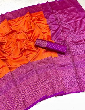 orange soft silk fabric weaving work festive 