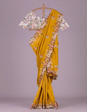 yellow saree - heavy georgette | blouse - mono banglory silk  fabric embroidery work casual 