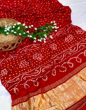 red pure gajji soft silk with lagdi patta fabric weaving work festive 