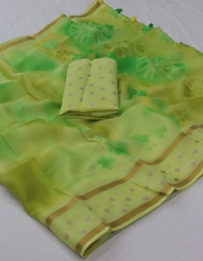 parrot green kota silk with designer print | fancy blouse fabric printed work ethnic 