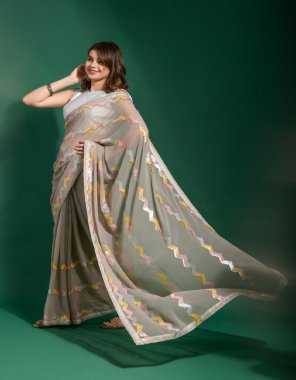 grey saree - georgette | blouse - banglory silk fabric embroidery work party wear 