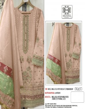 peach top - pure organza embroidered with moti work | dupatta - pure organza with embroidery work | bottom- santoon   | inner - santoon fabric embroidery work party wear 
