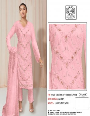 pink top - heavy georgette embroidered thread khatli work | dupatta - najmeen chiffon ( heavy embroidery work ) | bottom & inner - santoon fabric embroidery work party wear 