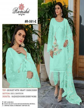 sky blue top - georgette embroidered | dupatta - nazmeen  embroidered | bottom  - santoon fabric embroidery work ethnic 