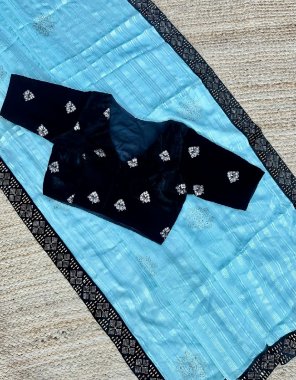 sky blue viscose malai saree | blouse - velvet blouse | blouse -38 upto 40 fabric swarovski work  work festive 