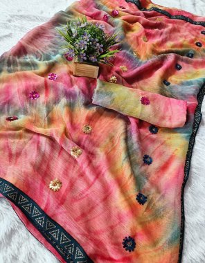 pink saree - heavy georgette multi prijam printed| blouse - georgette tone to tone butti work fabric sequance work ethnic 
