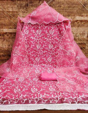 pink top - organza ( 1.9 m) | bottom & inner - santoon ( 3.6 m) | dupatta - organza with border work ( 2.1 m ) fabric aari work work party wear 