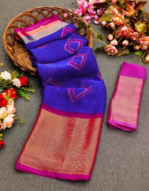 navy blue saree - soft tussar silk ( golden zari weaving ) | blouse - soft tussar silk ( running contrast blouse )  fabric weaving work ethnic 