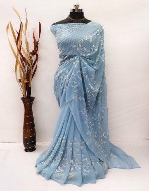 sky blue blooming georgette with sequance work fabric sequance work casual 