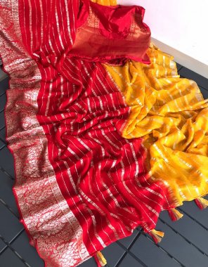 yellow pure jaipuri viscose georgette saree with real zari weaving | blouse - dark color matching zari silk blouse fabric weaving work casual 