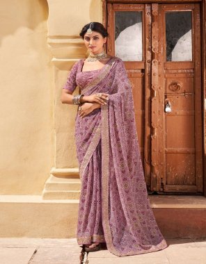 purple saree - soft georgette printed | blouse - banglori sattin  fabric bandhni printed work ethnic 