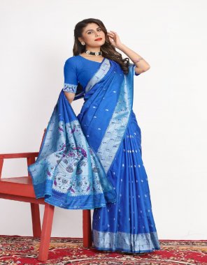 blue pure silk paithani with weaving fabric weaving work casual 