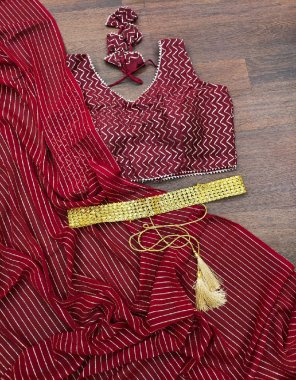 maroon saree - georgette with gota work | blouse - stitched | size - 38 upto 42 fabric gotta work work festive 