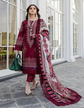 maroon top - cotton with embroirdery | bottom - cotton soild | dupatta - cotton mal mal  ( pakistani copy ) fabric embroidery work ethnic 