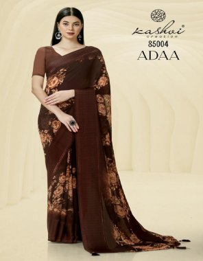 brown georgette jacquard border with viscose zari and fancy blouse fabric printed work festive 