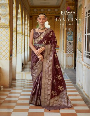 brown banarasi silk blend floral paisley zari  fabric zari work work ethnic 