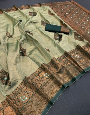 green kanjivaram soft silk heavy zari with butta work | blouse - kanjivaram silk contrast matching  fabric zari work work party wear 