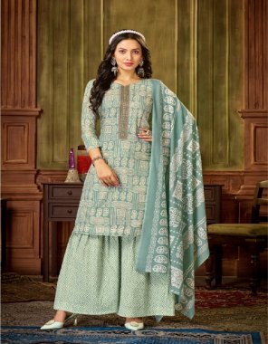 sky blue top - pure cotton foil print with khatli handwork | bottom - pure cotton print | dupatta - pure cotton print fabric printed work ethnic 