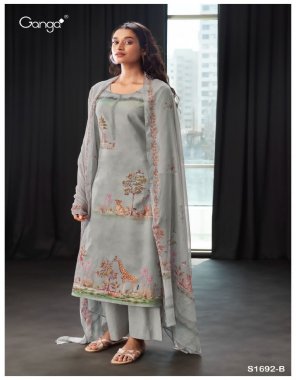 grey top - premium pure linen printed with embroidery and hand work | bottom - premium cotton soild color | dupatta - pure chiffon printed fabric printed work casual 