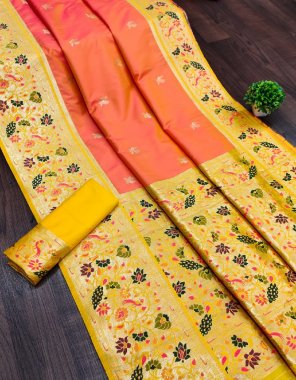orange heavy weaving jari worked paithani silk saree with unstitch blouse fabric jari work work casual 