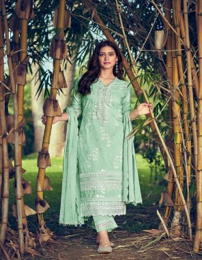 green top - cotton border embroidery block khadi print with embroidery on neck & daman & sleeves & print patti & lace work | bottom - cotton with embroidery & print patti | dupatta - cotton embroidery with placement block print & readymade lace & latkan fabric embroidery work festive 