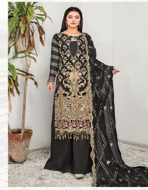 black top - fox georgette with embroidery | bottom & inner - dull santoon | dupatta - nazmin chiffon with embroidery [ pakistani copy ] fabric embroidery work casual 