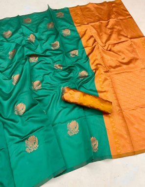 green soft lichi silk  fabric weaving work festive 
