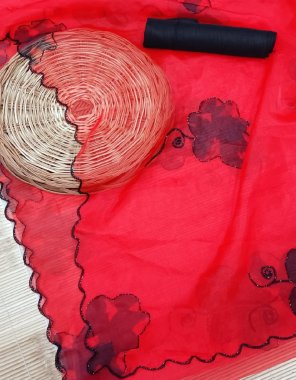 red organza saree with heavy hand work  fabric handwork work festive 