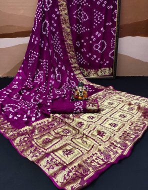 purple pure bandhej silk fabric weaving work festive 