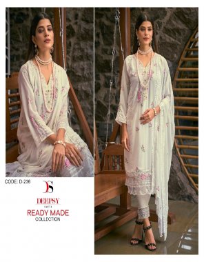 white top - georgette with embroidery & handwork with santoon inner | bottom - viscose silk | dupatta - nazneen chiffon with embroidery attached with lace ( pakistani copy ) fabric embroidery work party wear 