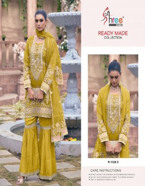yellow top - organza embroidery | bottom - silk viscose plazzo style  | dupatta - net embroidery fabric embroidery work ethnic 