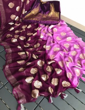 pink saree - pure jaipuri viscose georgette with real zari weaving | blouse - dark color matching zari weaving silk fabric weaving work party wear 