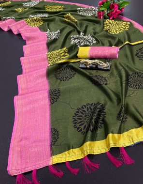 dark green soft silk with zari border and weaved border silk blouse fabric weaving work ethnic 