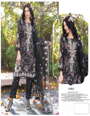 black top - heavy organza with embroidery moti work | bottom - santoon | inner - santoon with printed work | dupatta - heavy organza with embroidery 4 side work | size - 56 ( 8xl) fabric embroidery work party wear 