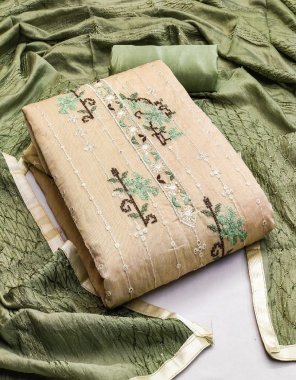 green top - modal chanderi silk multi work ( 2 m) | inner - santoon ( 1.60 m) | bottom - santoon ( 2 m) | dupatta - dyeable chanderi with sequance work ( 2.20 m)  fabric embroidery work ethnic 