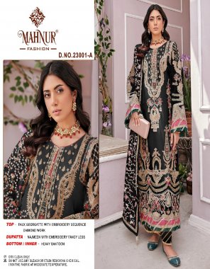 black top - heavy georgette beautiful with fancy embroidery work diamond moti work | bottom/ inner - heavy santoon | dupatta - nazmeen / embroidery  work fancy  lace ( pakistani copy ) fabric embroidery work party wear 