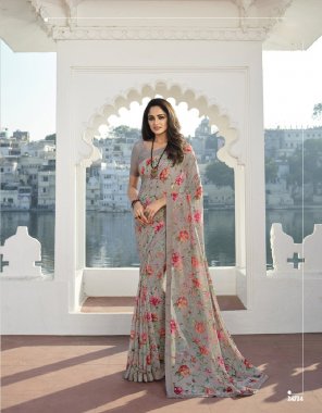 grey georgette printed saree | blouse - banglori | saree - 5.50 m | blouse - 0.8m ( master copy ) fabric printed work party wear 